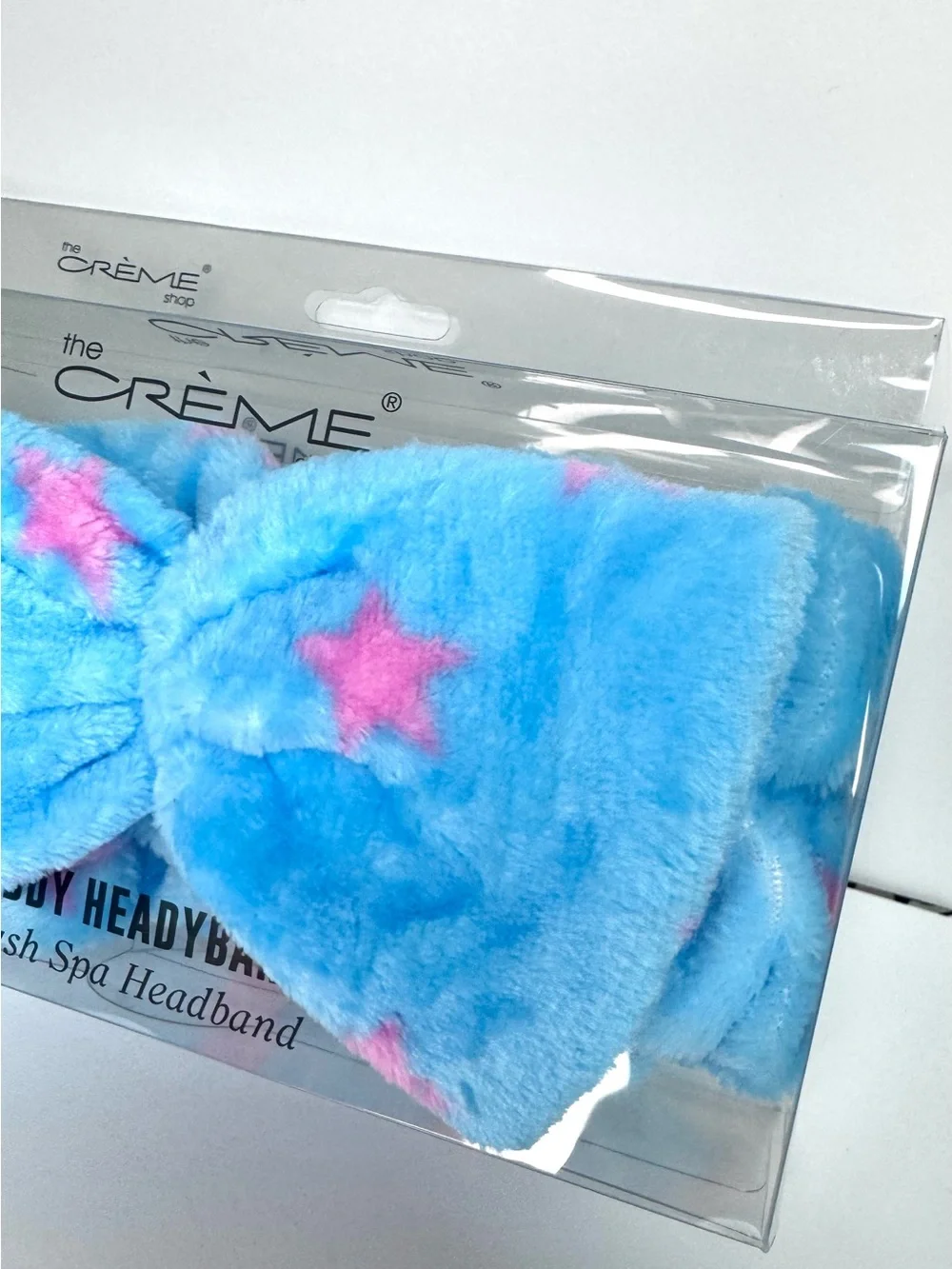 Plush Spa Creme Shop Headband - Blue with Pink Stars